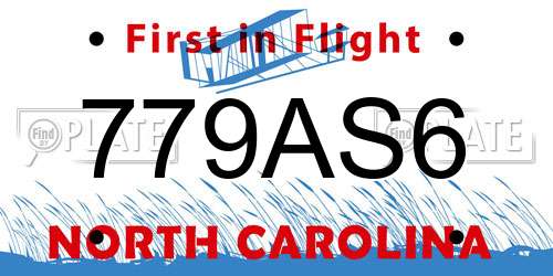 779AS6 North Carolina License Plate