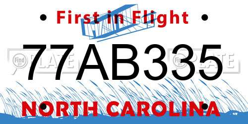 77AB335 North Carolina License Plate