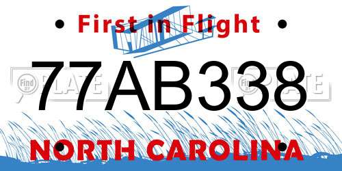 77AB338 North Carolina License Plate