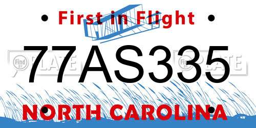 77AS335 North Carolina License Plate