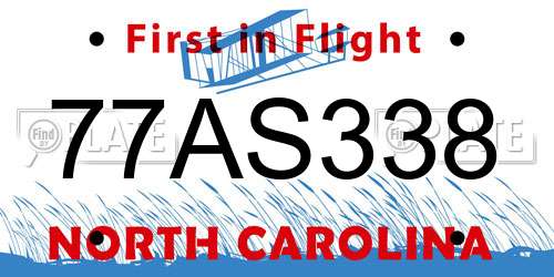77AS338 North Carolina License Plate