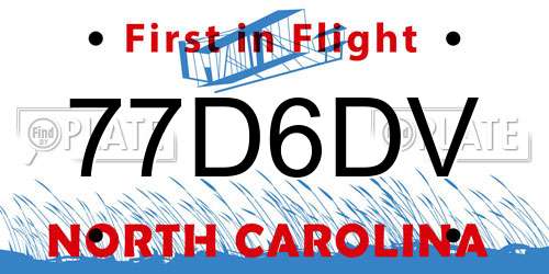 77D6DV North Carolina License Plate