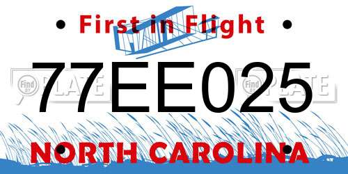 77EE025 North Carolina License Plate