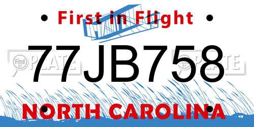 77JB758 North Carolina License Plate