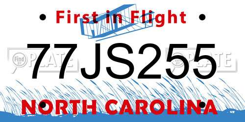 77JS255 North Carolina License Plate