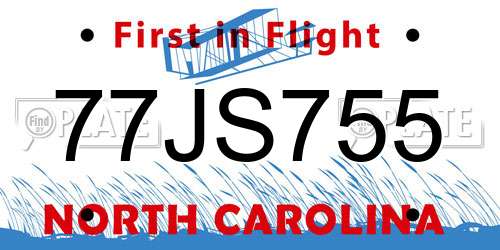 77JS755 North Carolina License Plate