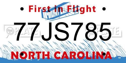 77JS785 North Carolina License Plate
