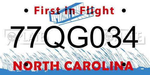 77QG034 North Carolina License Plate