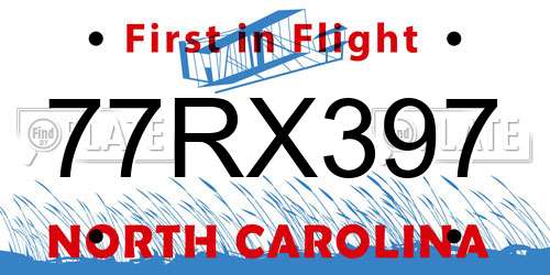 77RX397 North Carolina License Plate