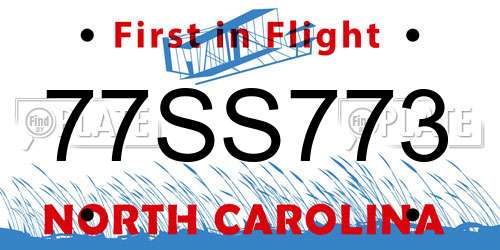 77SS773 North Carolina License Plate