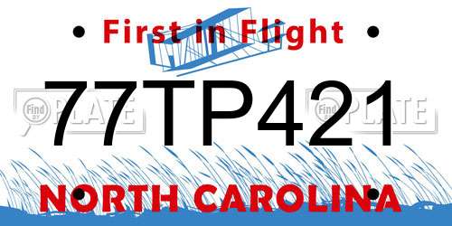 77TP421 North Carolina License Plate