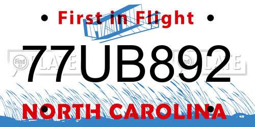 77UB892 North Carolina License Plate