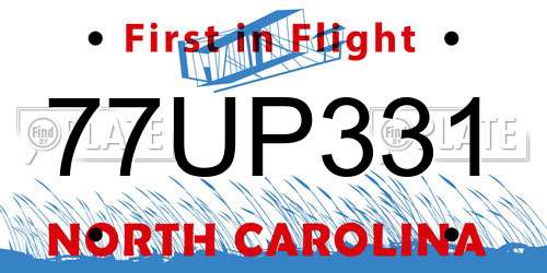 77UP331 North Carolina License Plate