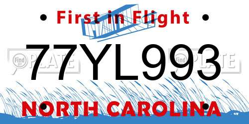 77YL993 North Carolina License Plate