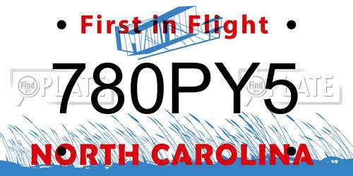 780PY5 North Carolina License Plate