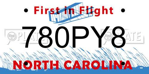 780PY8 North Carolina License Plate