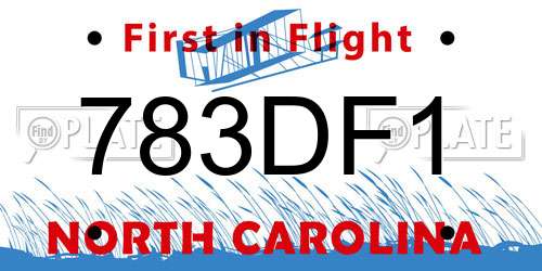 783DF1 North Carolina License Plate