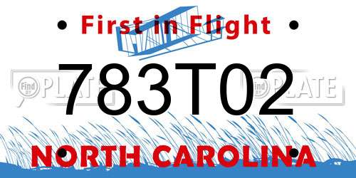 783T02 North Carolina License Plate