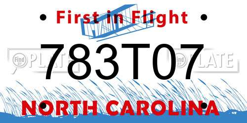 783T07 North Carolina License Plate