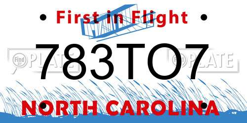 783TO7 North Carolina License Plate