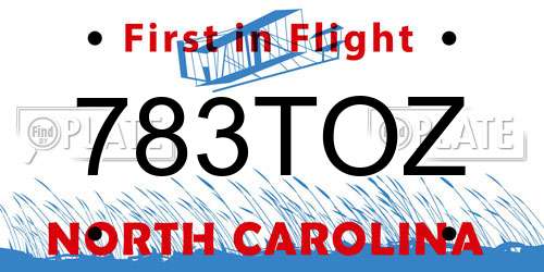 783TOZ North Carolina License Plate