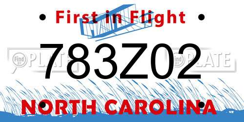 783Z02 North Carolina License Plate
