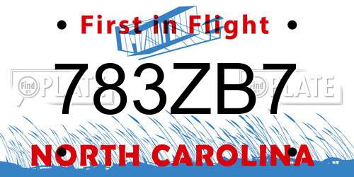 783ZB7 North Carolina License Plate