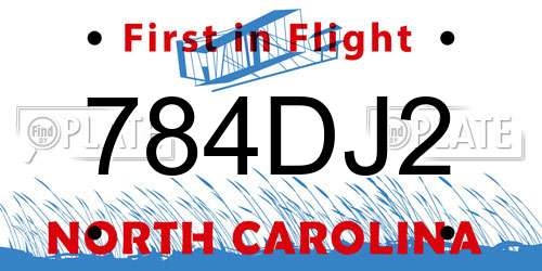 784DJ2 North Carolina License Plate
