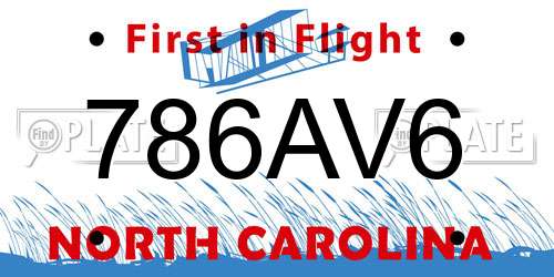 786AV6 North Carolina License Plate