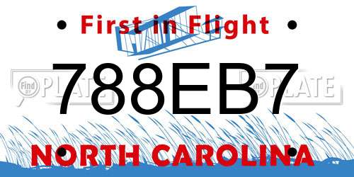 788EB7 North Carolina License Plate