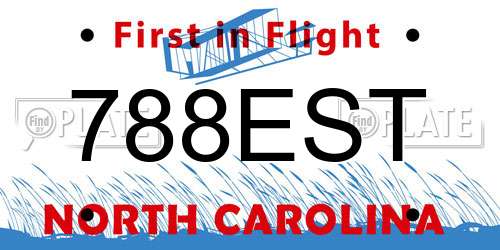 788EST North Carolina License Plate