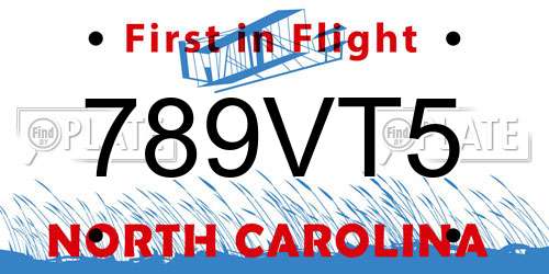 789VT5 North Carolina License Plate