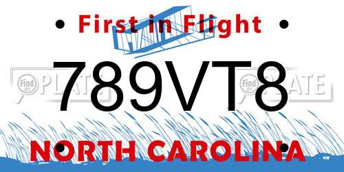 789VT8 North Carolina License Plate
