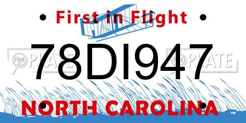 78DI947 North Carolina License Plate