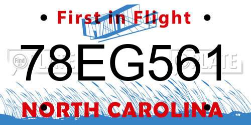 78EG561 North Carolina License Plate
