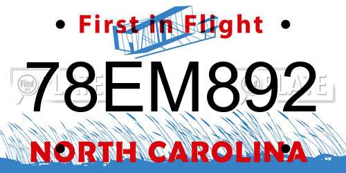 78EM892 North Carolina License Plate