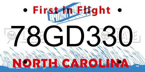 78GD330 North Carolina License Plate