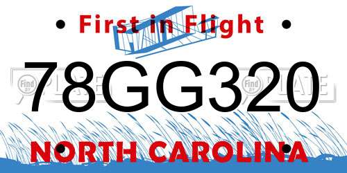 78GG320 North Carolina License Plate