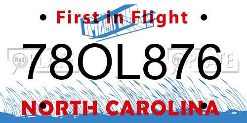 78OL876 North Carolina License Plate