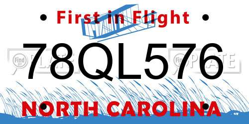 78QL576 North Carolina License Plate