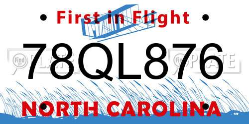 78QL876 North Carolina License Plate