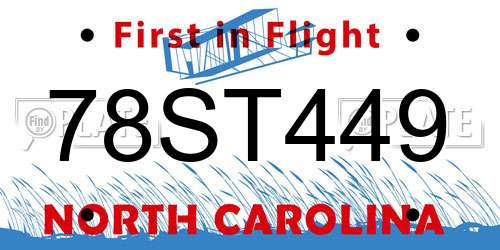 78ST449 North Carolina License Plate