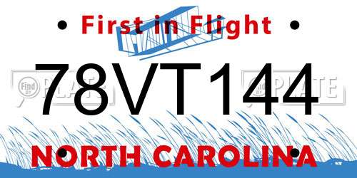 78VT144 North Carolina License Plate
