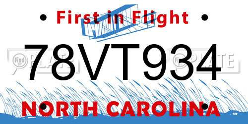 78VT934 North Carolina License Plate
