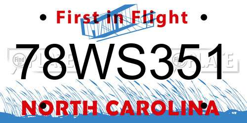 78WS351 North Carolina License Plate
