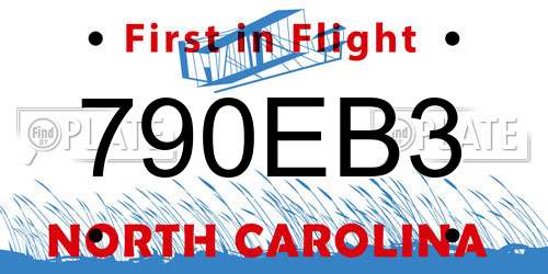 790EB3 North Carolina License Plate