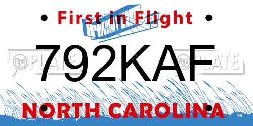 792KAF North Carolina License Plate