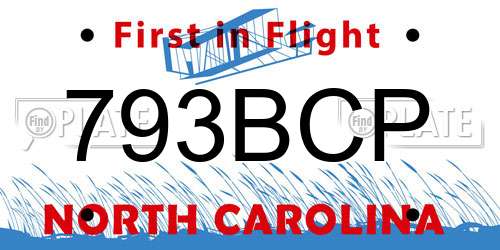 793BCP North Carolina License Plate