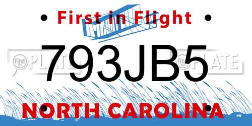 793JB5 North Carolina License Plate