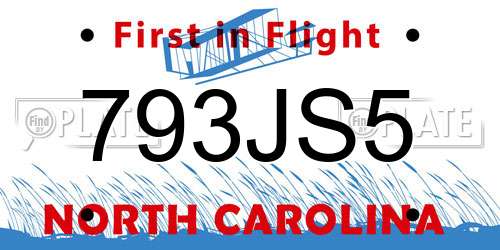 793JS5 North Carolina License Plate